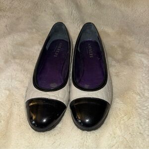 Amalfi Two-Tone Quilted Ballet Flats in White and Black